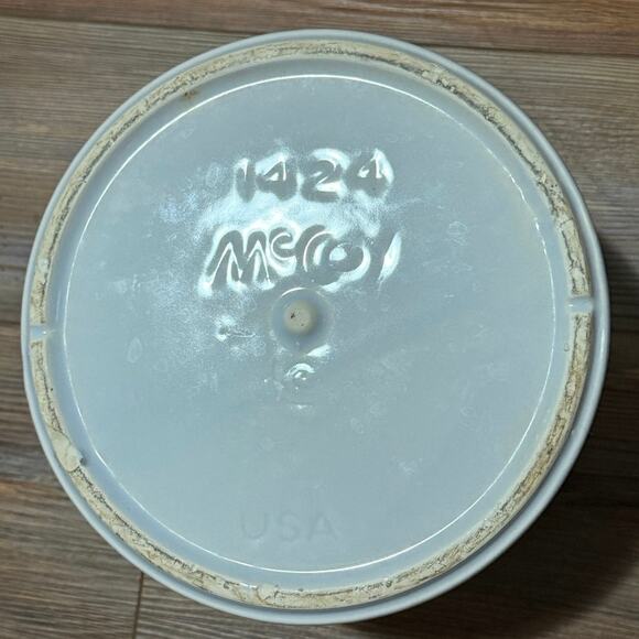 Vintage McCoy Lancaster Colony crock canister cookie jar. 1974-85. White & green - Picture 5 of 8